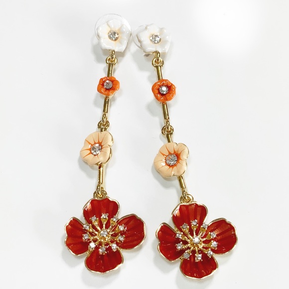 Unbranded Jewelry - Glossy Enamel Flower Rhinestone Dangle Earrings